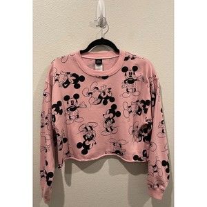 MICKEY MOUSE Pink Long Sleeve Crop Top Sweatshirt